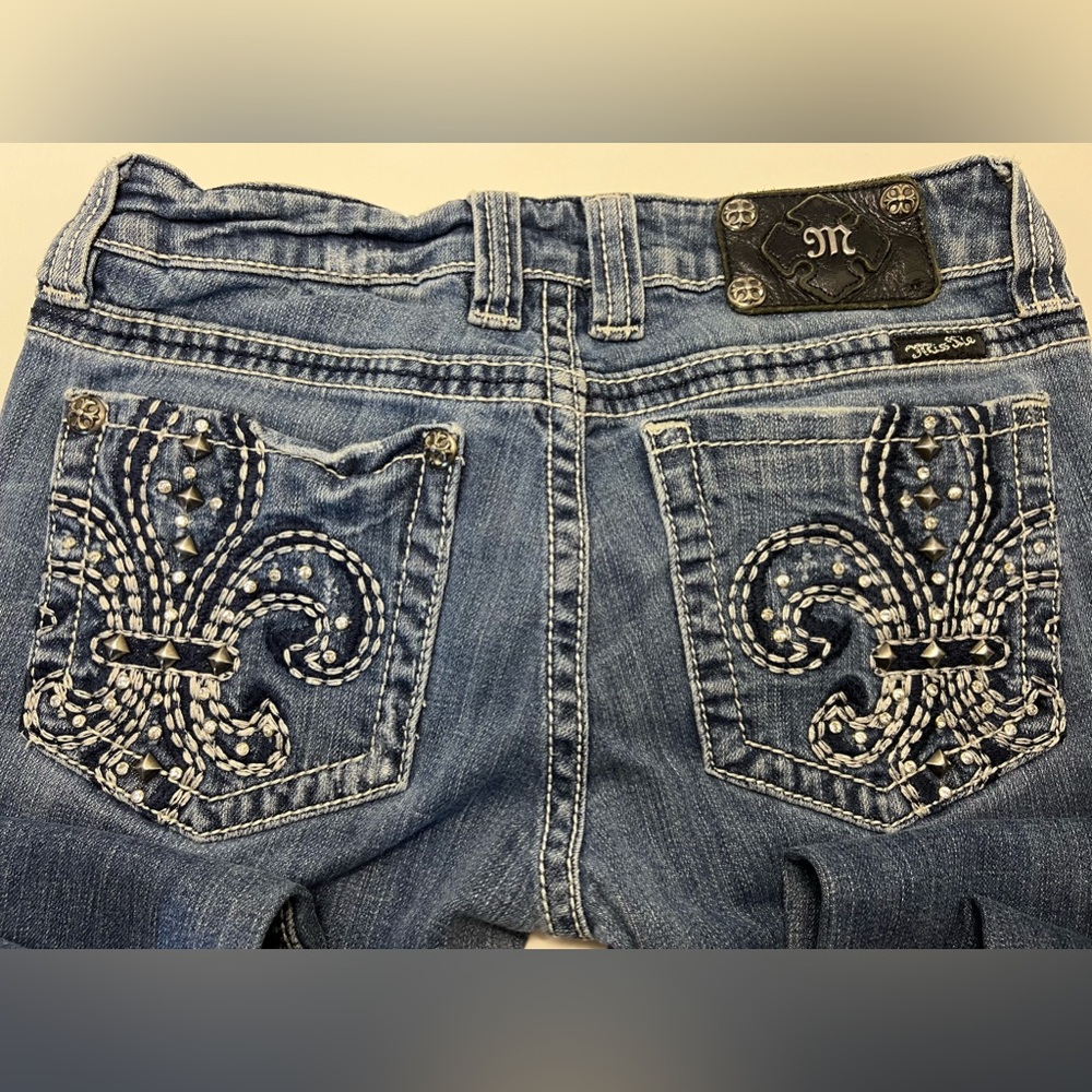 Miss me Jeans Bootcut JP5010B Blue Sz 29 Embellished Pockets